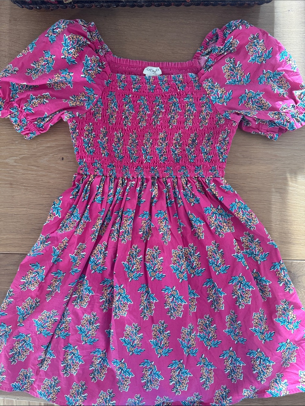 Crewcuts J Crew Girls Floral Smocked Puff Sleeve Dress Pink Size 6